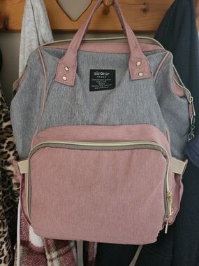 Qimiao Baby Multifunction Travel Diaper Backpack - Pink & Grey